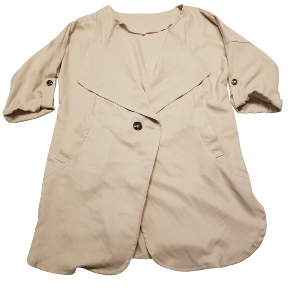 Beige/Cream Slouchy Trench Coat Jacket Small Women's Sweater - Picture 1 of 9
